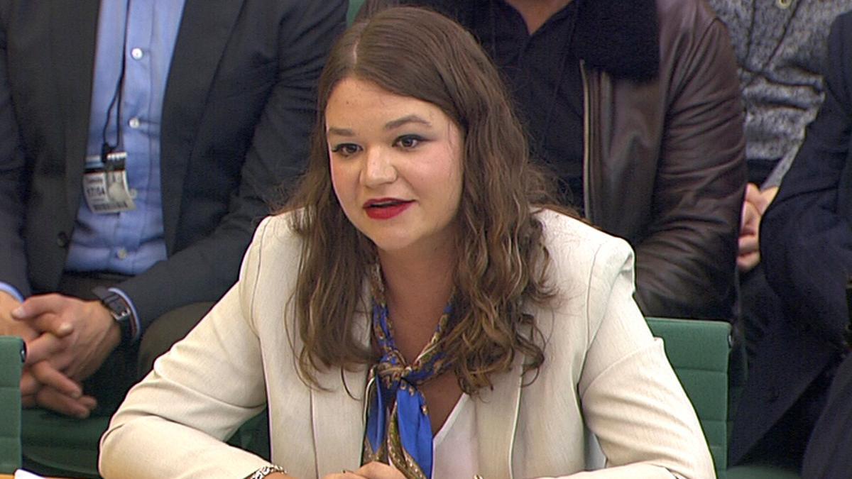 Brittany Kaiser, former Director of Program Development at Cambridge Analytica, speaks to Parliament's Digital, Culture Media and Sports committee in Westminster, London