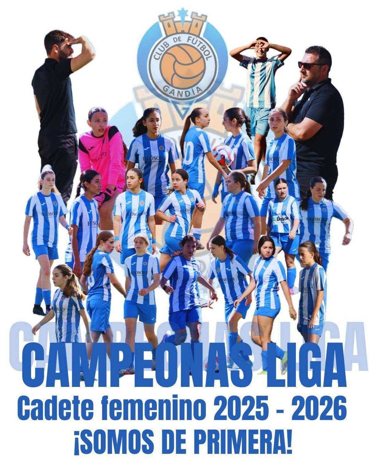Cartel del CF Gandia en el que anuncia los éxitos del equipo cadefe femenino