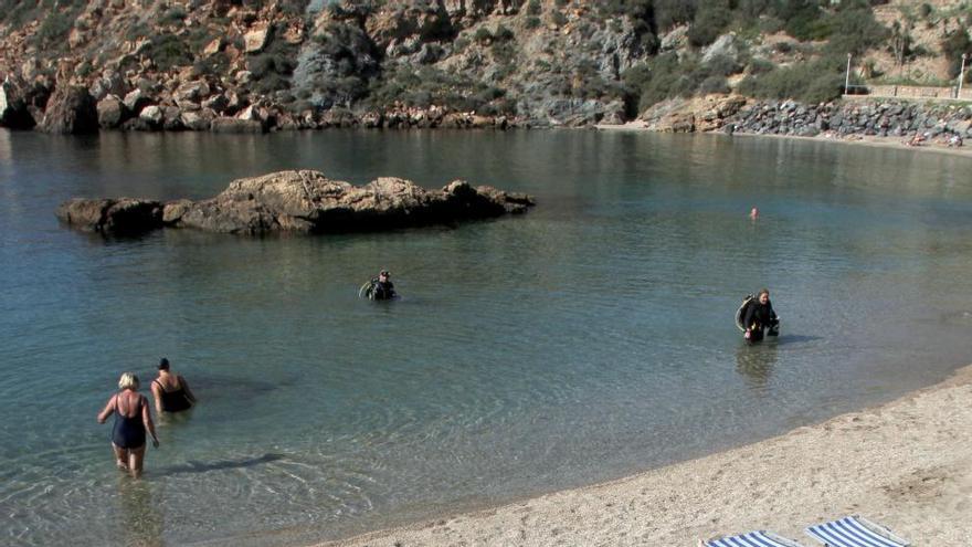 Los bañistas regresaron a la playa cartagenera de Cala Cortina en noviembre por el calor.