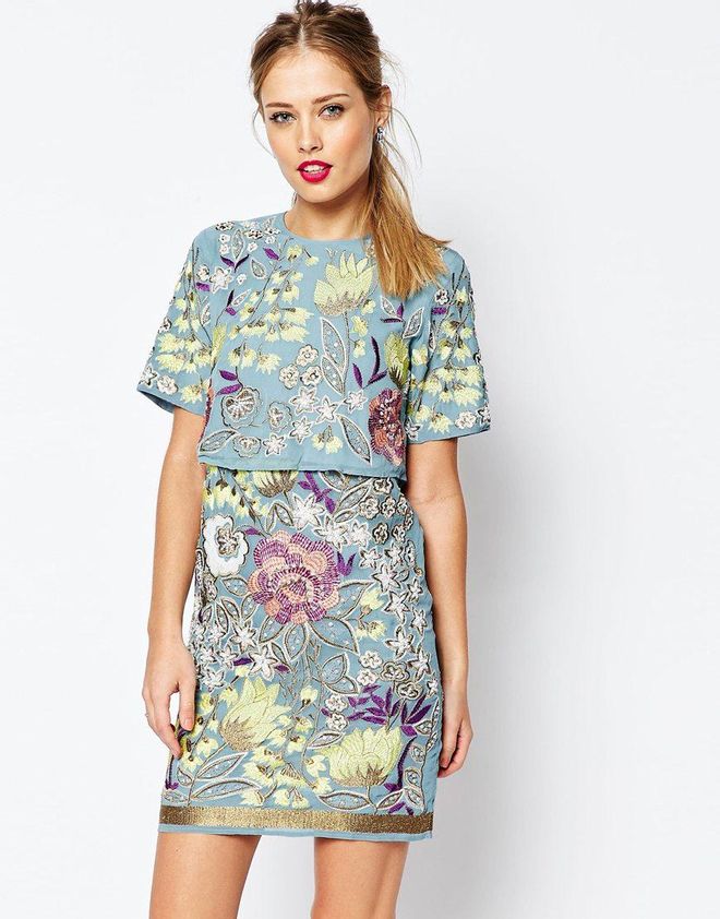 Minivestido de tubo con diseño adornado y bordado, ASOS SALON Premium
