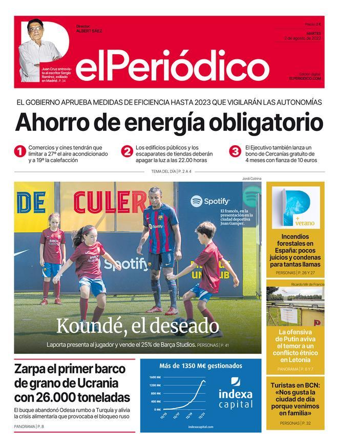La portada d’EL PERIÓDICO del 2 d’agost del 2022