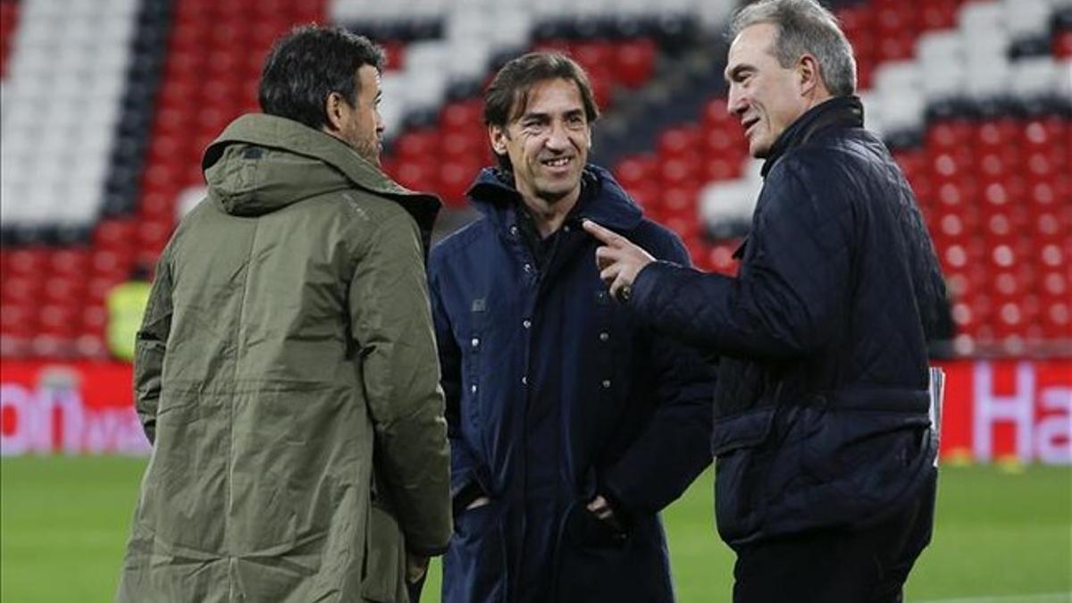 Luis Enrique, Barbarà y 'Goixo', antes del partido