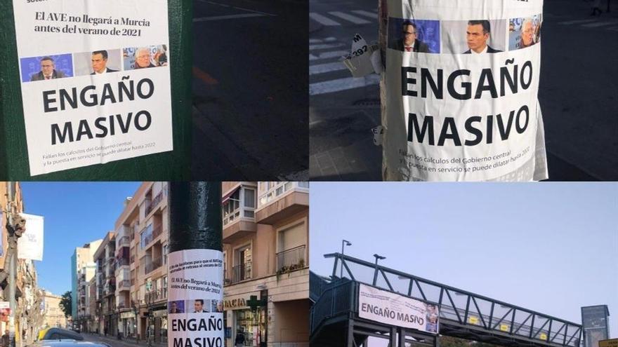 Alguno de los carteles protesta en el entorno de la pasarela de Santiago el Mayor.