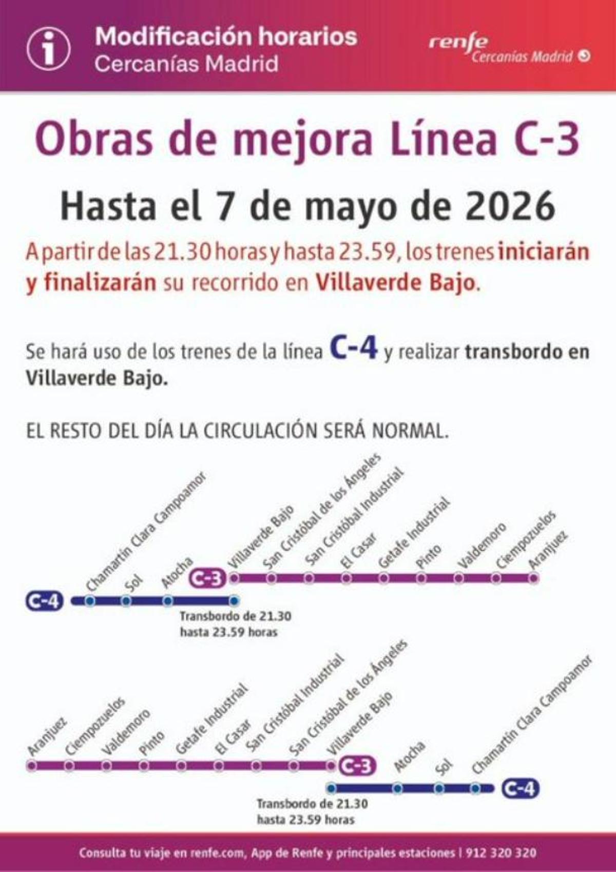 La línea C-3 interrumpe su recorrido completo por la noche hasta el 7 de mayo.