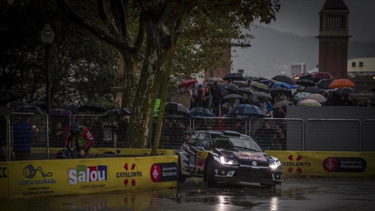 Sébastien Ogier, en las fuentes de Montjuïc, este jueves.