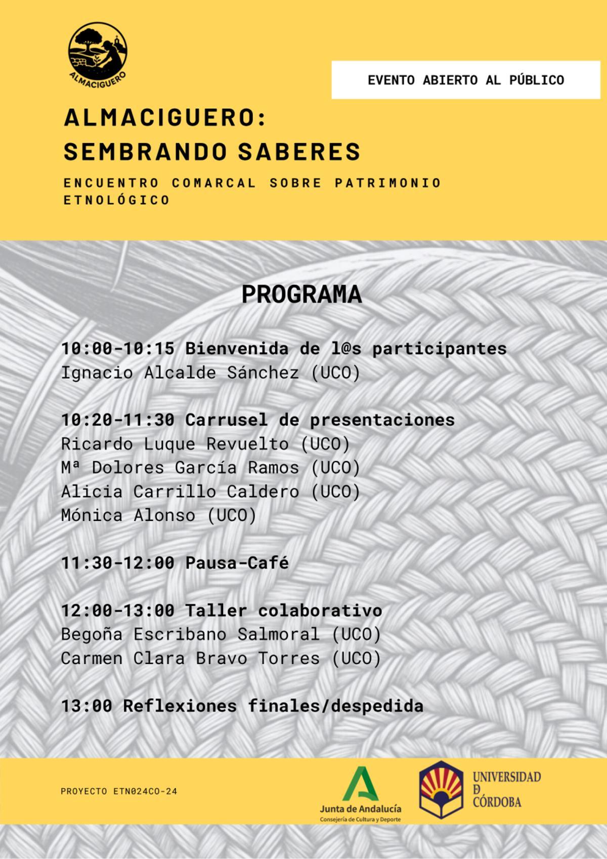 Programa del encuentro 'Almaciguero, sembrando saberes'.