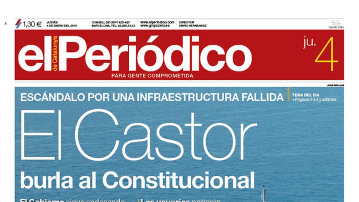 La portada de EL PERIÓDICO del 4 de enero del 2018