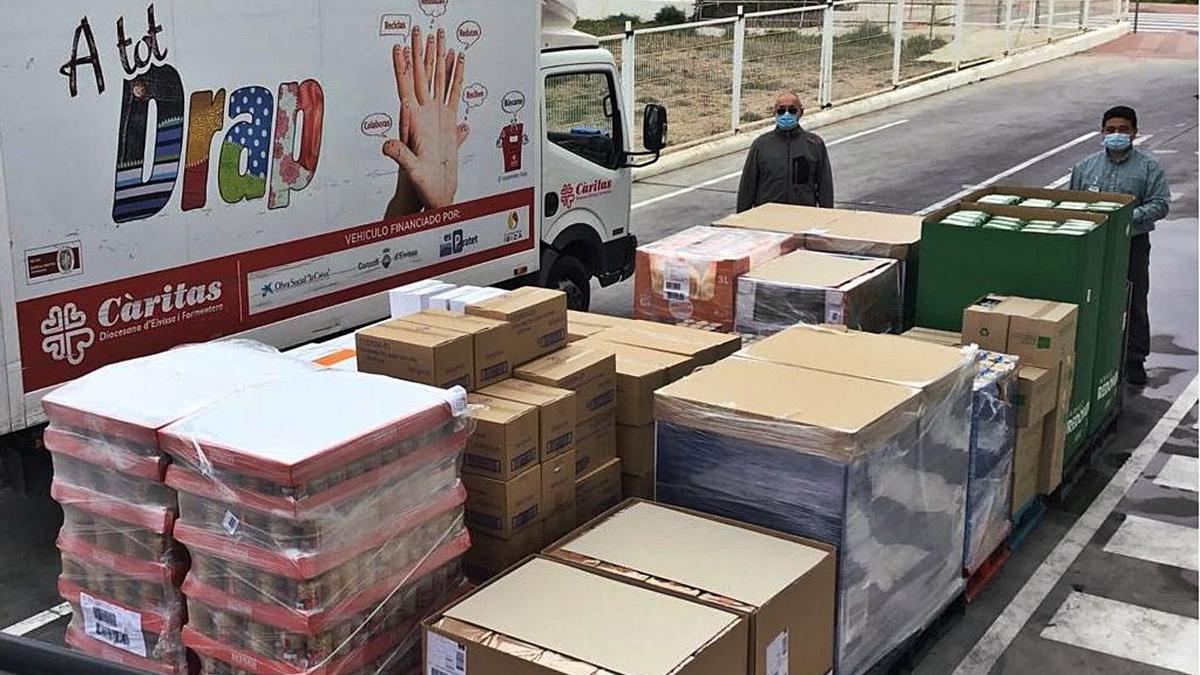 Imagen de los productos de primera necesidad que Mercadona donó ayer a Cáritas.