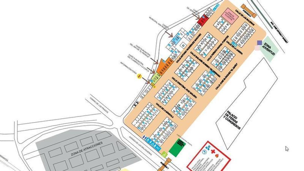 Plano de la Feria de Málaga 2026 en el Real.