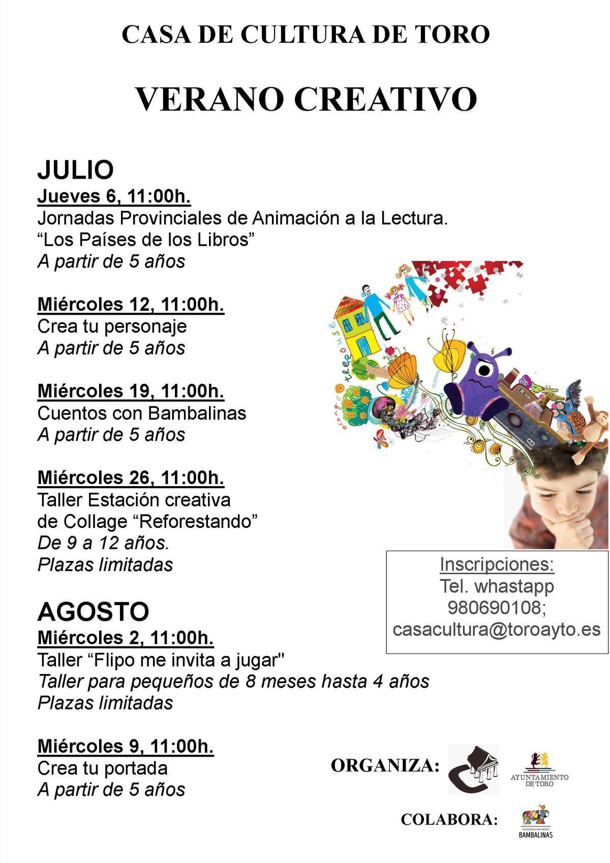 Cartel de las actividades organizadas por la Casa de Cultura de Toro