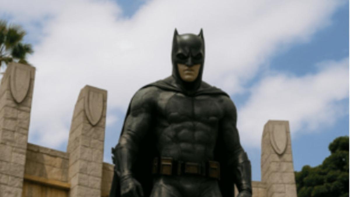 Montaje de una estatua de Batman en el monumento a Franco incluido en una de las propuestas de los Presupuestos Participativos.