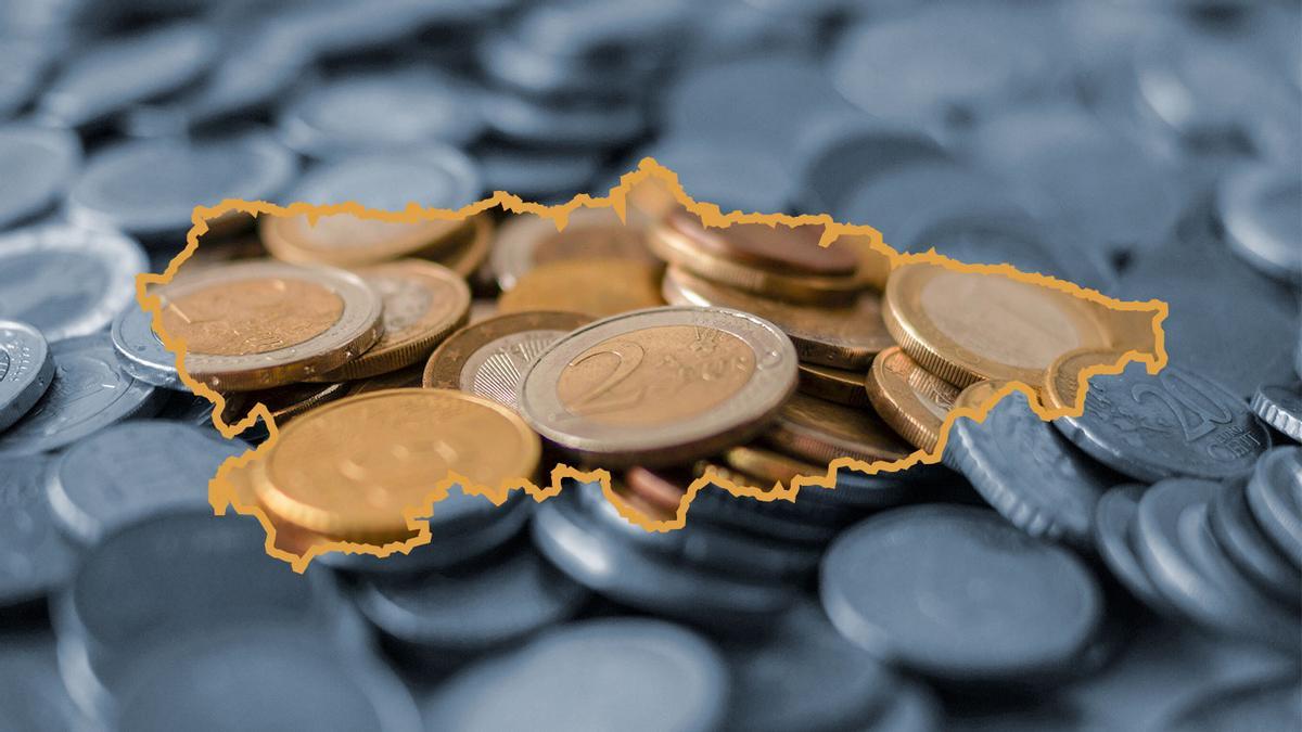 Mapa de Asturias con monedas de euro.