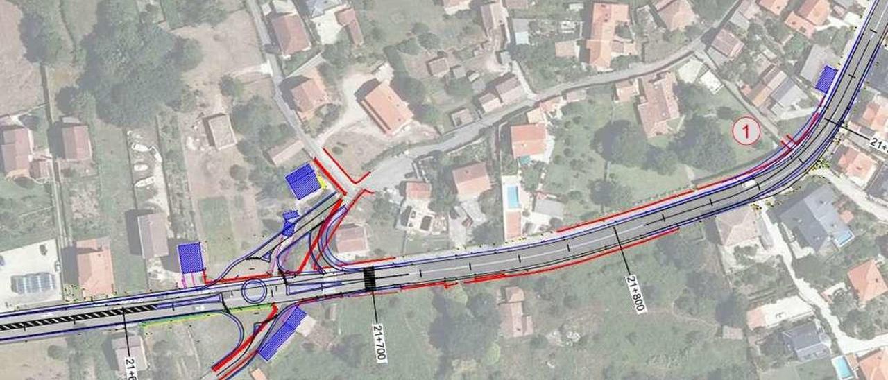 Propuesta de rotonda en el cruce de la PO-551 en A Pedreira que figura en el anteproyecto de la AXI. // FdV