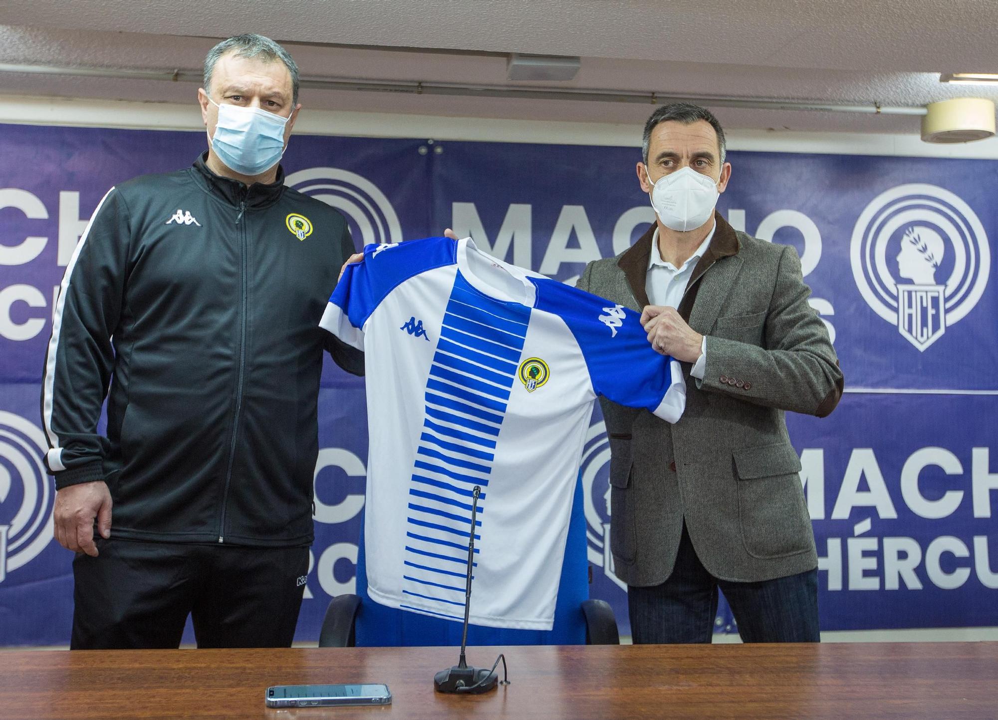 Presentación del nuevo entrenador del Hércules, Manolo Díaz