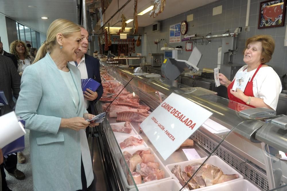 25S | Cristina Cifuentes se pasea por la plaza de Lugo con líderes del PP coruñés