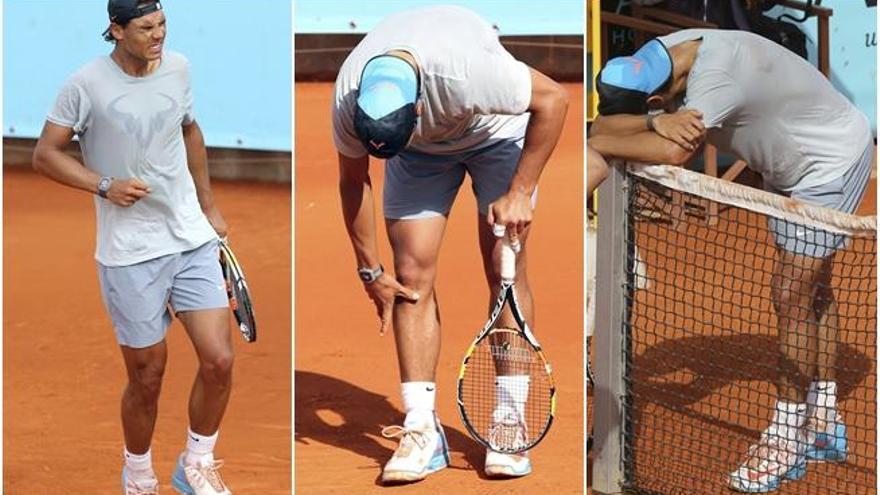 Nadal, con muestras de dolor en la Caja Mágica.