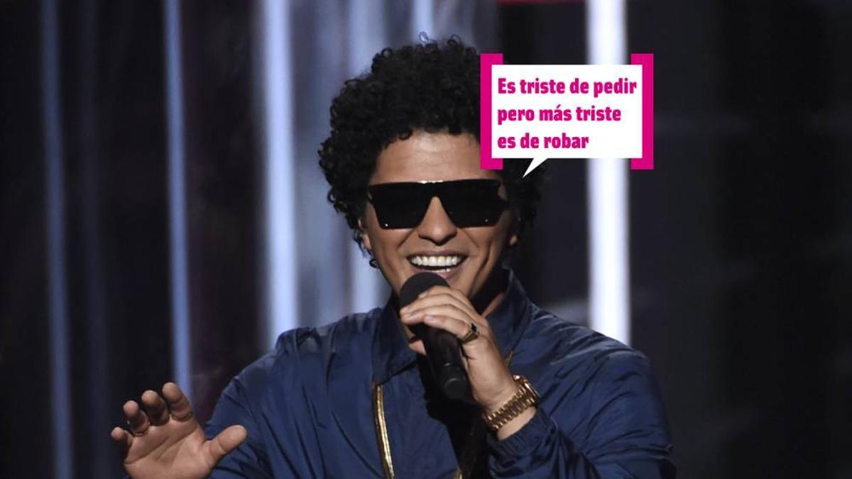 Bruno Mars con bocadillo 'Es triste de pedir pero más triste es de robar'
