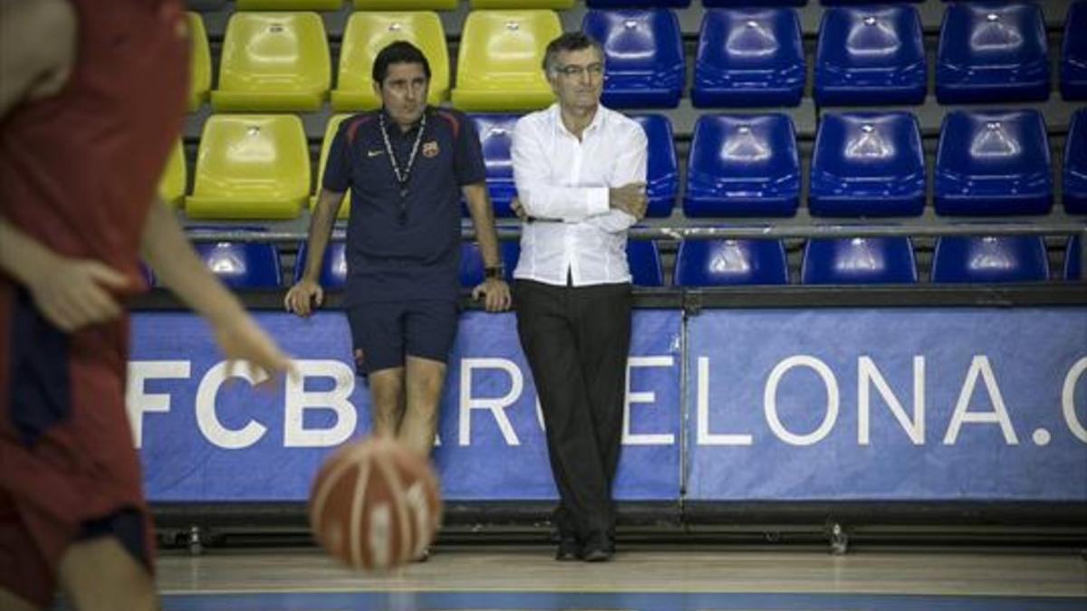Pascual y Creus, en un entrenamiento del Barça
