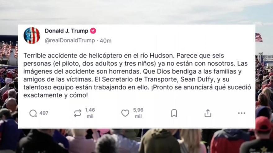 Trump lamenta el accidente de un helicóptero en Nueva York: "Las imágenes son terribles"