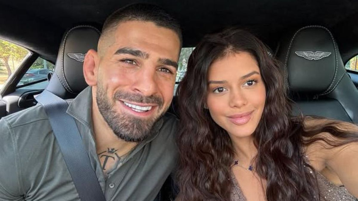 Ilia Topuria y Giorgina Uzcategui, tras el combate ante Oliveira