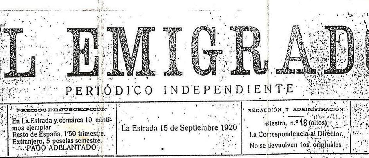 Imaxe da cabeceira do xornal &quot;El Emigrado&quot;.