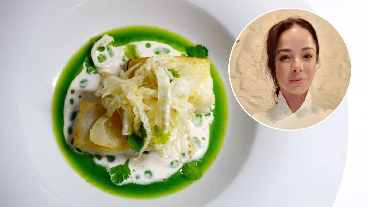Bacalao con ajo blanco de leche de coco; en la miniatura, la cocinera Jennise Ferrari