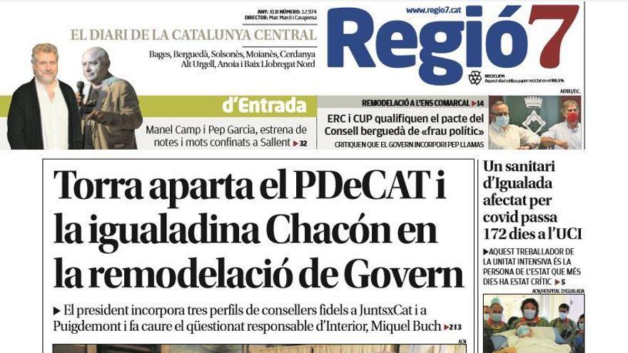 La portada de Regió7 d&#039;avui, 4 de setembre