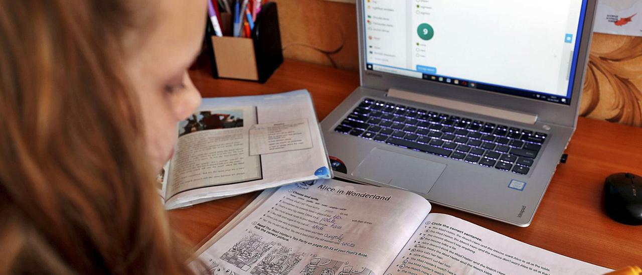 Una alumna hace los deberes con la ayuda del ordenador. | INFORMACIÓN