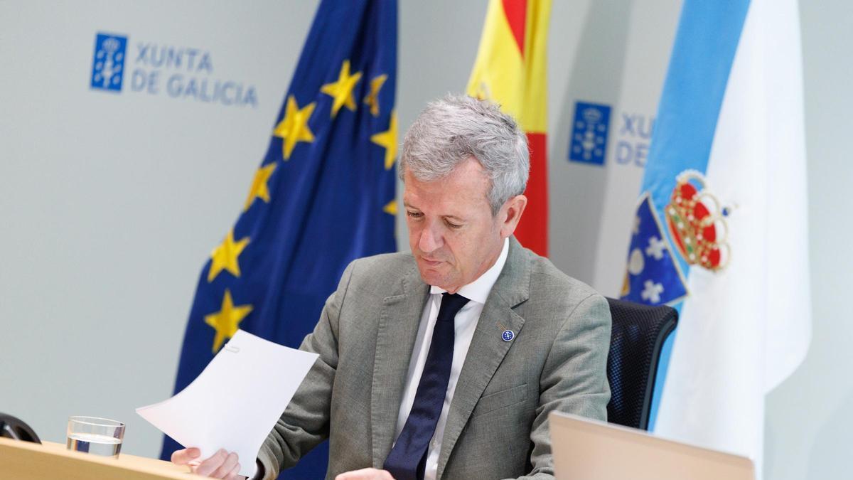 El presidente de la Xunta, Alfonso Rueda, este lunes en Santiago