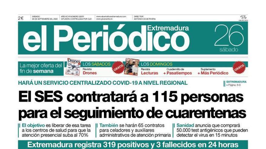 Esta es la portada de EL PERIÓDICO EXTREMADURA correspondiente al día 26 de septiembre del 2020