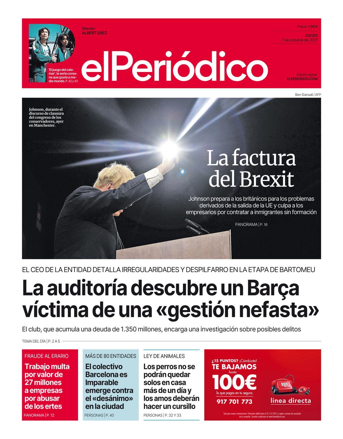 La portada d’EL PERIÓDICO del 7 d’octubre del 2021