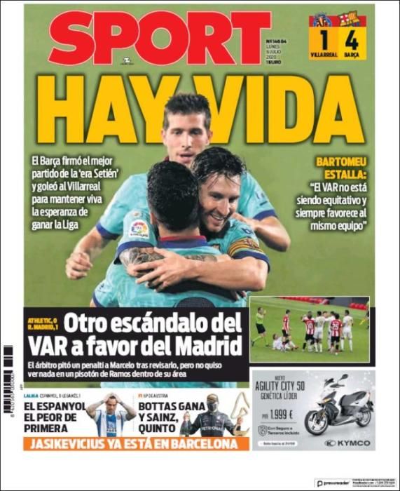 Portada SPORT lunes 6 julio 2020