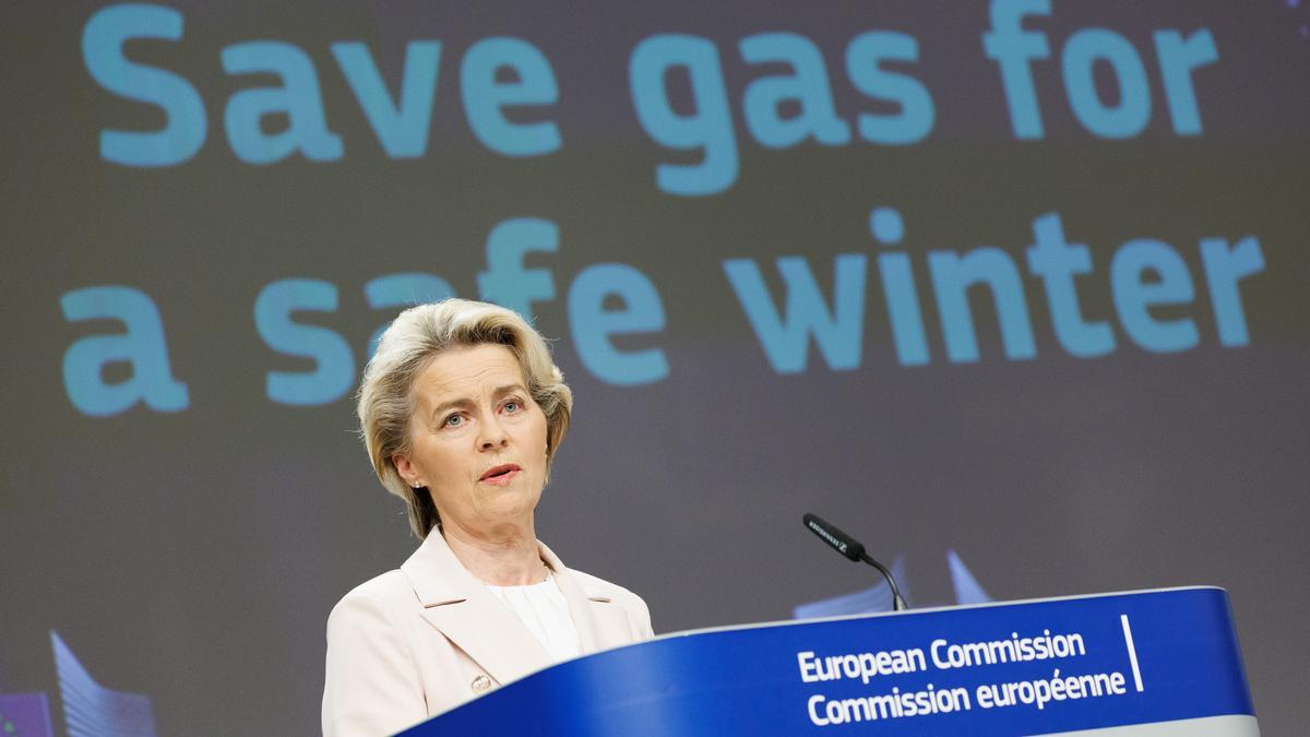 La presidenta de la Comissió Europea, Ursula Von der Leyen, durant la presentació del pla per reduir almenys un 15% el consum del gas a la Unió Europea entre l'agost de 2022 i el març de 2023