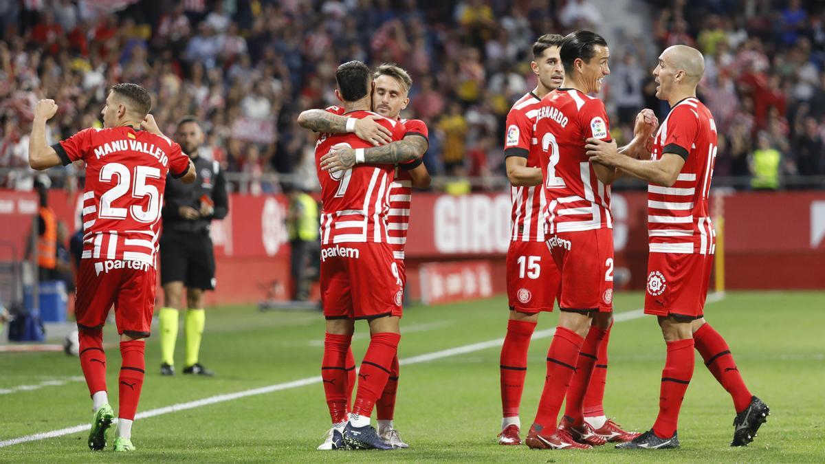El Girona celebra un gol contra la Reial Societat.