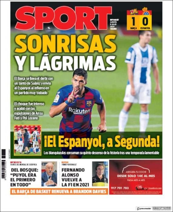 Portada SPORT jueves 9 julio 2020