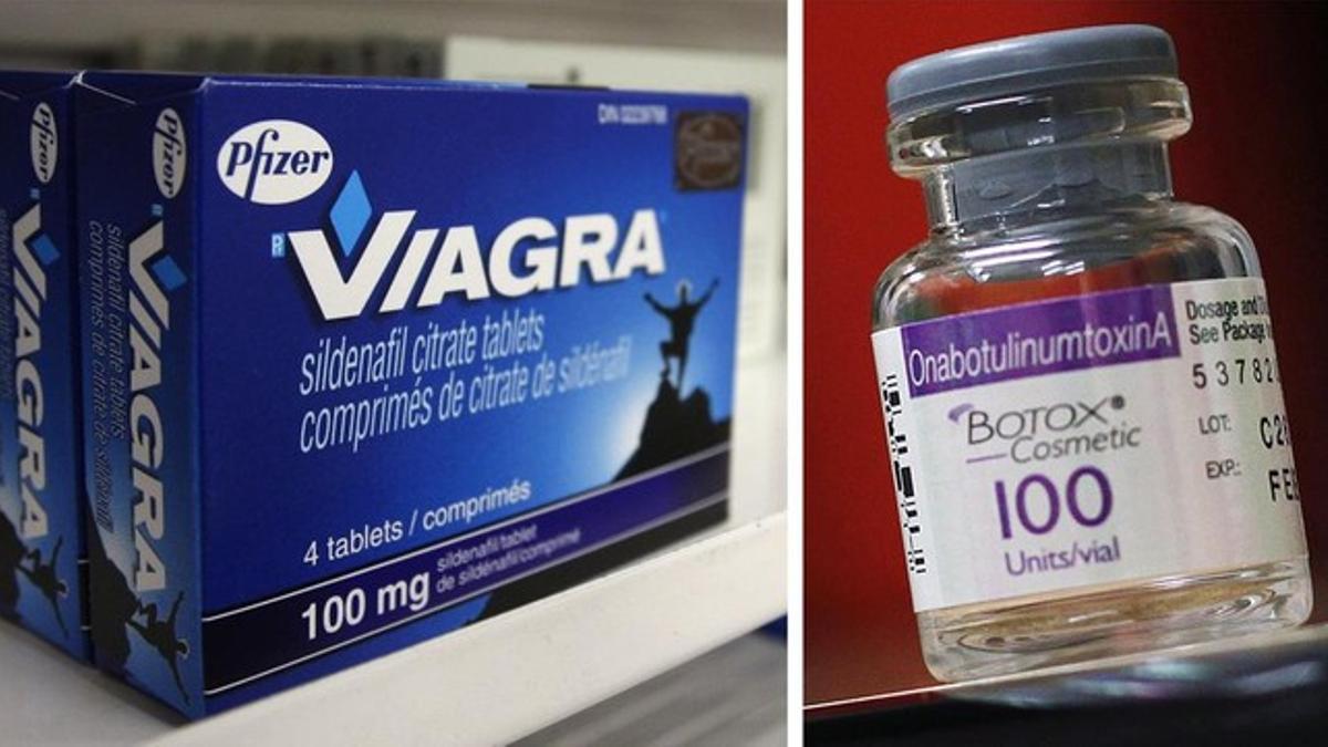 Una caja de Viagra y un frasco de Botox, de los laboratorios Pfizer y Allergan, respectivamente.