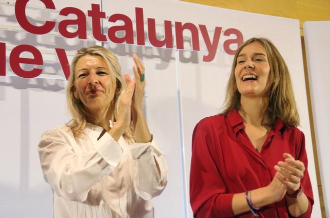 La vicepresidenta segunda del Gobierno,Yolanda Díaz, y la candidata de los Comuns a presidencia de la Generalitat, Jéssica Albiach.