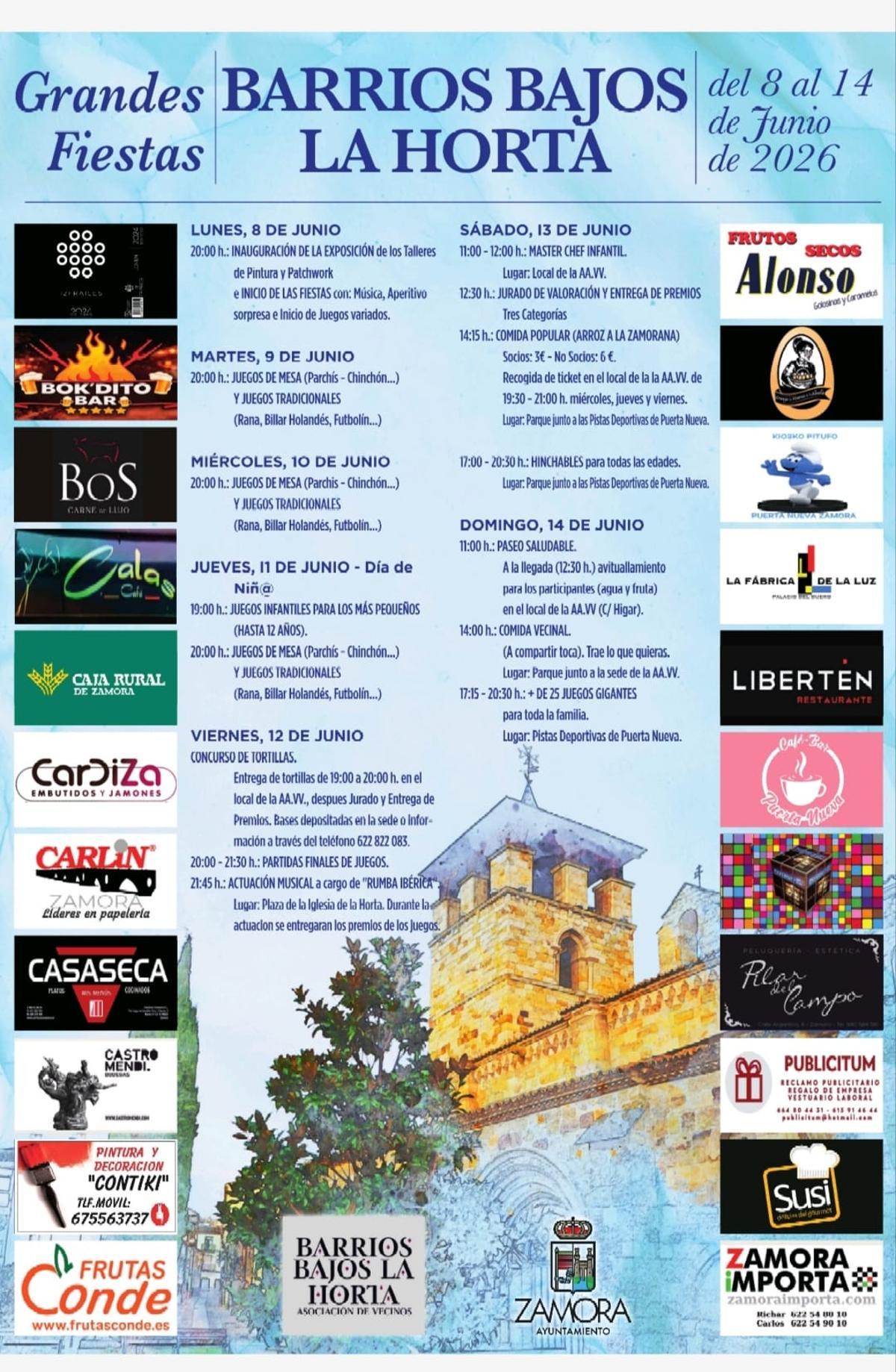 Programa de fiestas barrio de La Horta, Zamora.