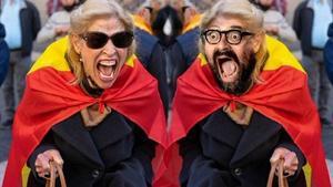 Un meme de la mujer que chillaba en la Plaza Sant Jaume con un edit del cómico Ignatius Farray.