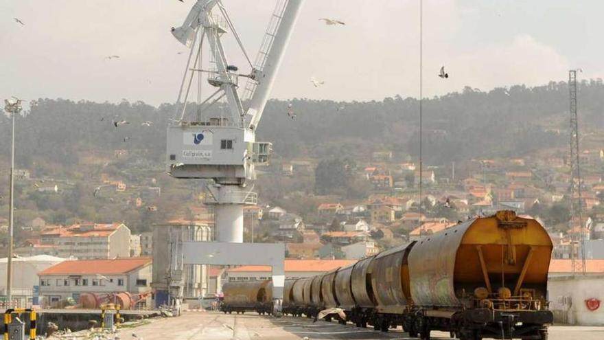 Un convoy ferroviario, en el recinto portuario. // G. Santos