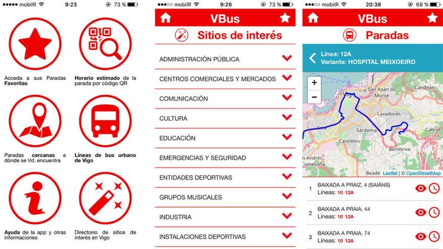 Varias capturas del aspecto de VBus- Vigo en Bus