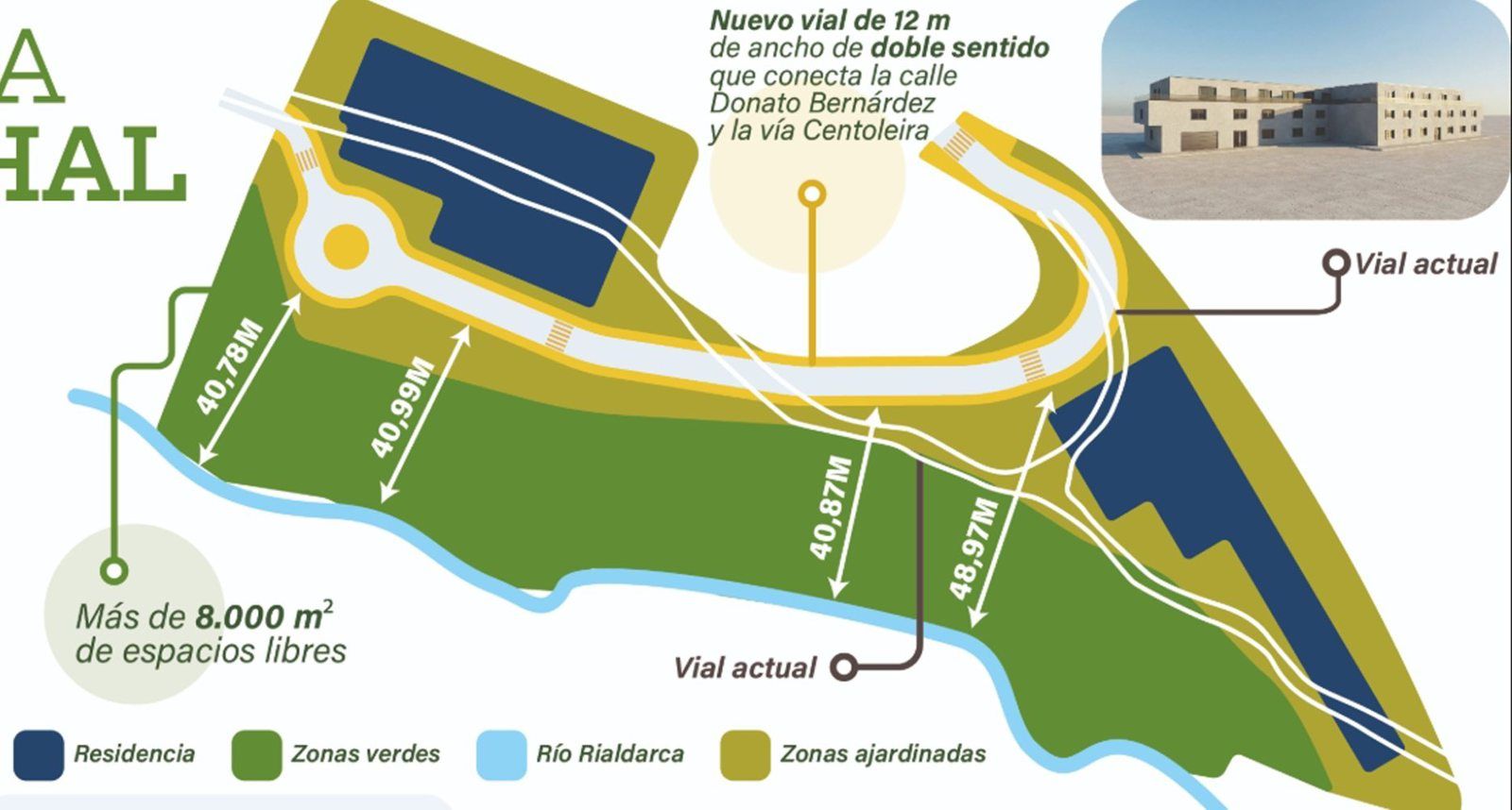 Parte de la información sobre la residencia que figurará en el panel divulgativo en la calle don Donato junto a los terrenos. | FDV