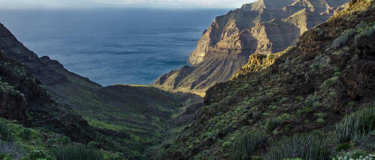 Vista del gran barranco desde lo alto de Agua Sabina, con los reflejos que inspiraron el nombre de la exposición, &#039;Guguy, luces del oeste&#039; .