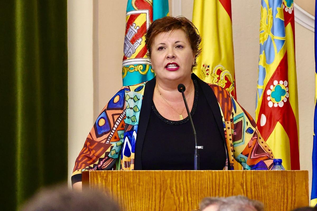La portavoz socialista, Patricia Puerta, en el peno de Debate del Estado de la Ciudad en el Ayuntamiento de Castelló.