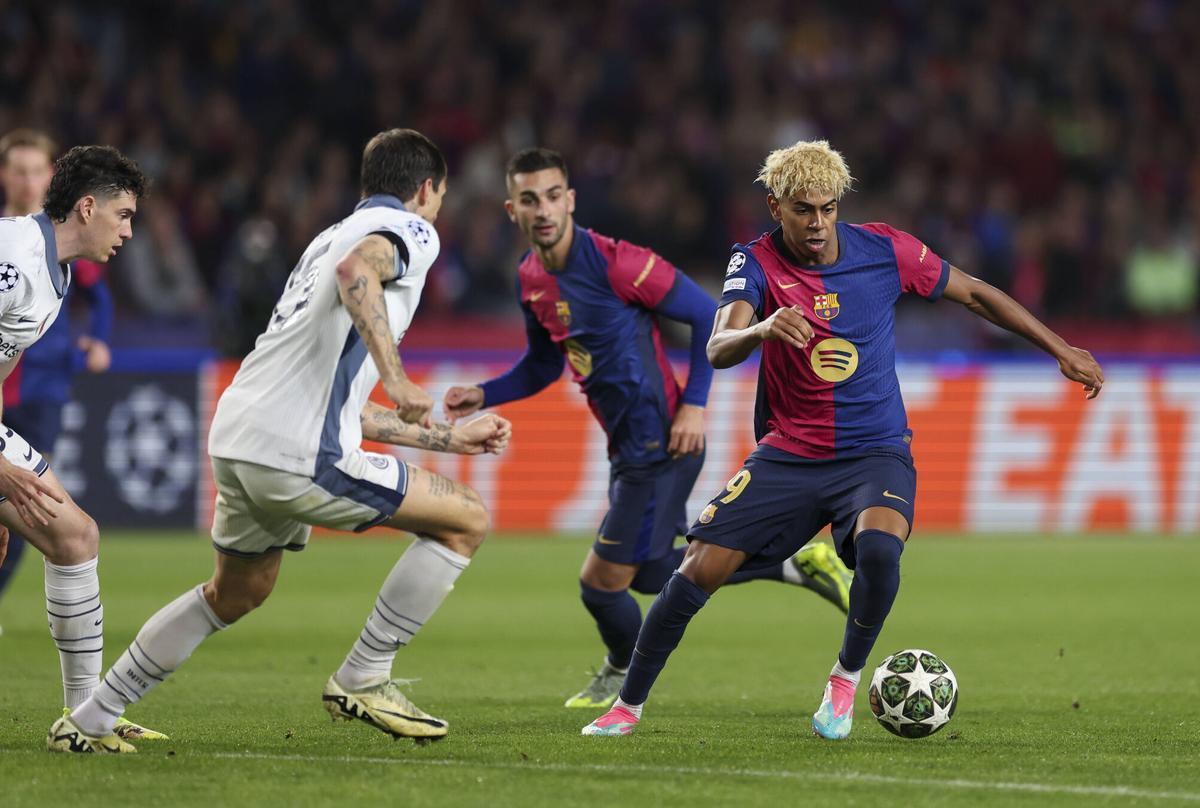 Lamine Yamal, en la ida de las semifinales de la pasada Champions contra el Inter