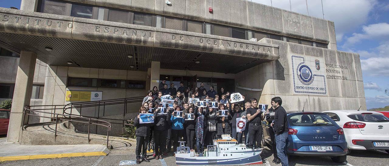 Imagen de archivo de una protesta de los trabajadores del Instituto Oceanográfico de Vigo (IEO), en Cabo Estai
