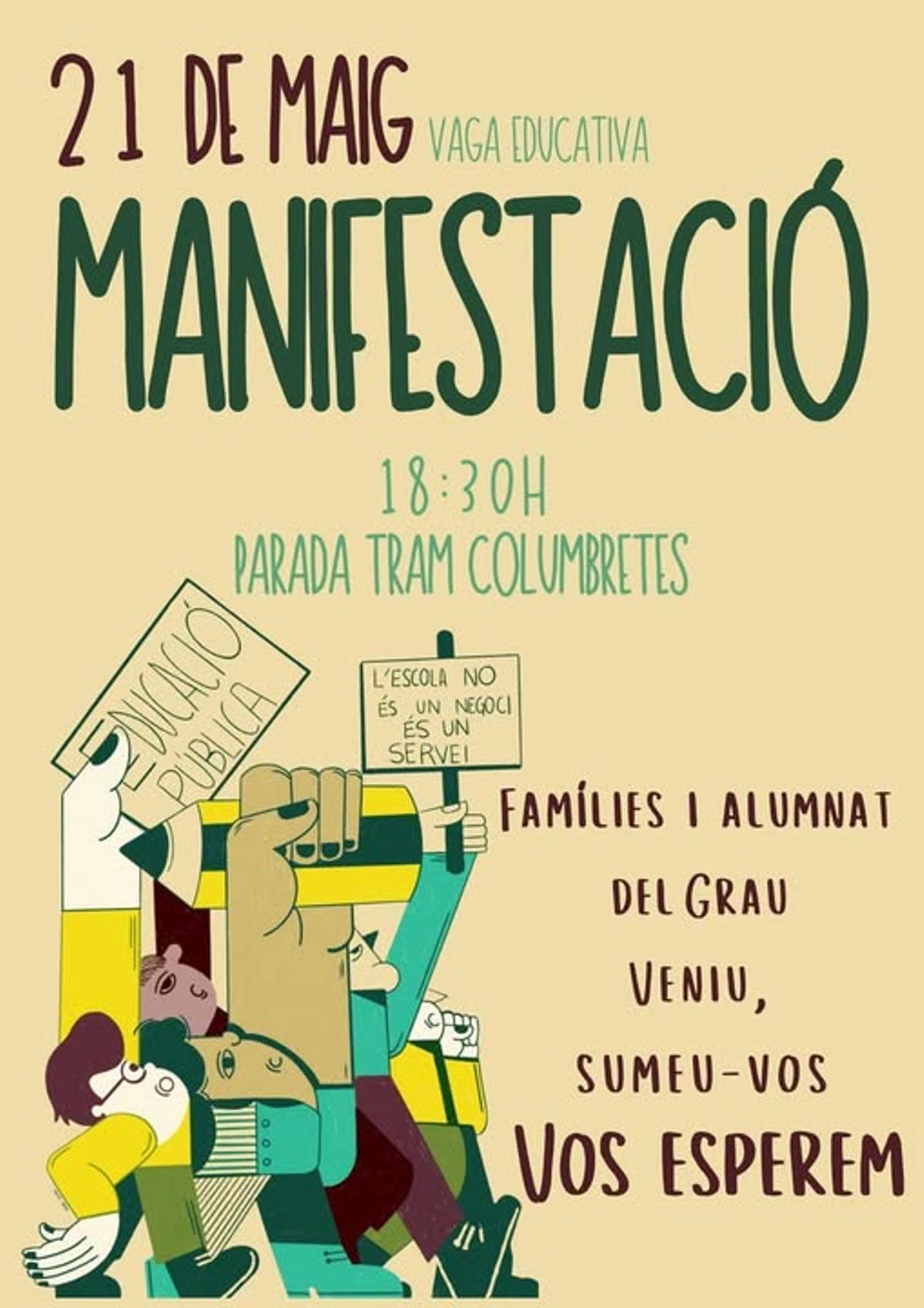 Cartel invitando a las familias a asistir a la manifestación que partirá este 19.00 horas desde la plaza de Las Aulas.