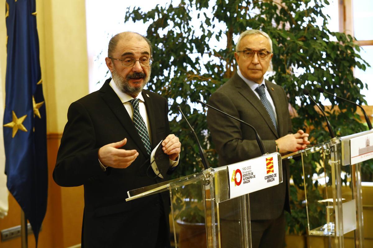 Javier Lambán y Alejandro Blanco, en una comparecencia conjunta.