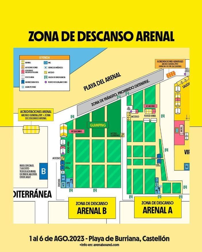 Arenal Sound Ubicación de las zonas de descanso Arenal y camping Malvarrosa Arenal Sound Ubicación de las zonas de descanso Arenal y camping Malvarrosa