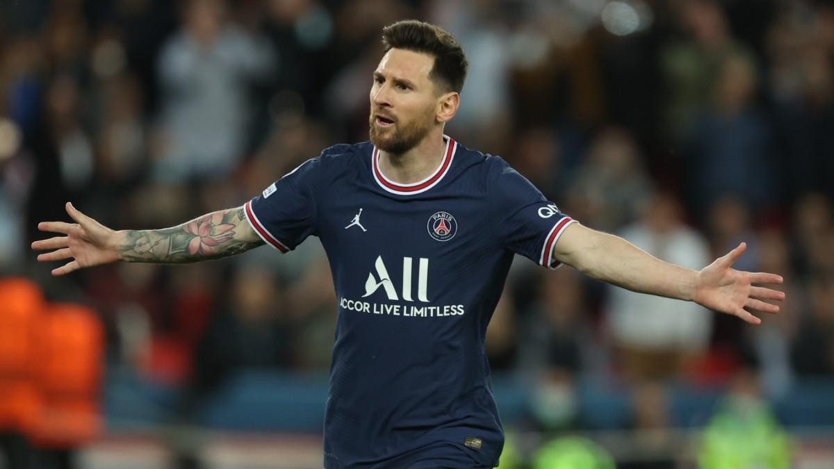 Leo Messi celebra su primer gol ante el Leipzig.